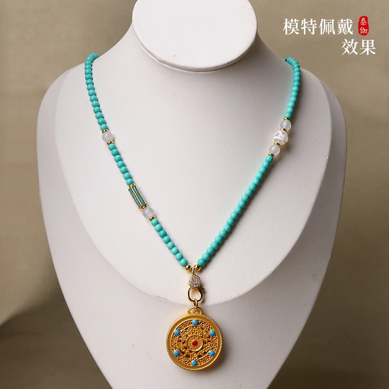 合金仿水晶吊坠 泰国佛牌链菱镁矿锁骨链新中式国风唐卡吊坠配链