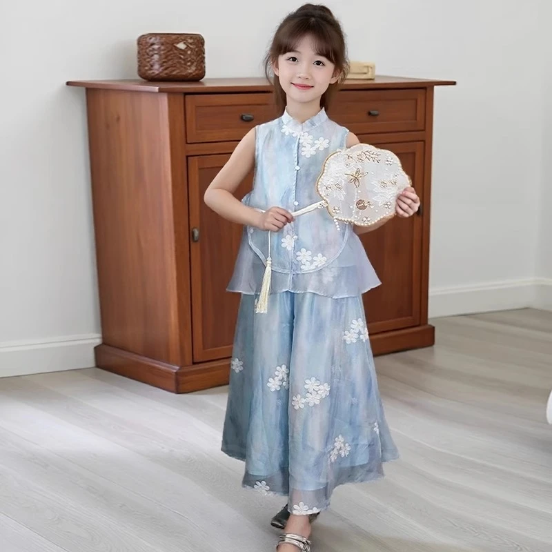 新品巴拉巴拉女童套装夏季2025新款儿童洋气新中式国风汉服无袖上