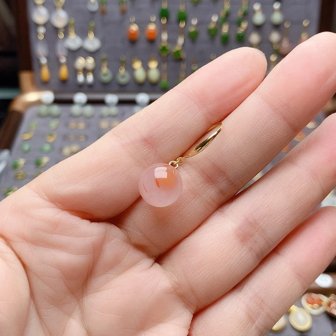 银S925镶嵌和田玉耳饰小*草