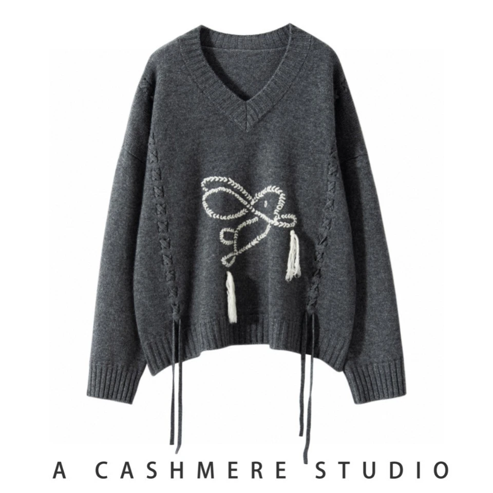 流苏羊绒毛衣百搭上衣羊绒衫衫短款黑色秋冬长款