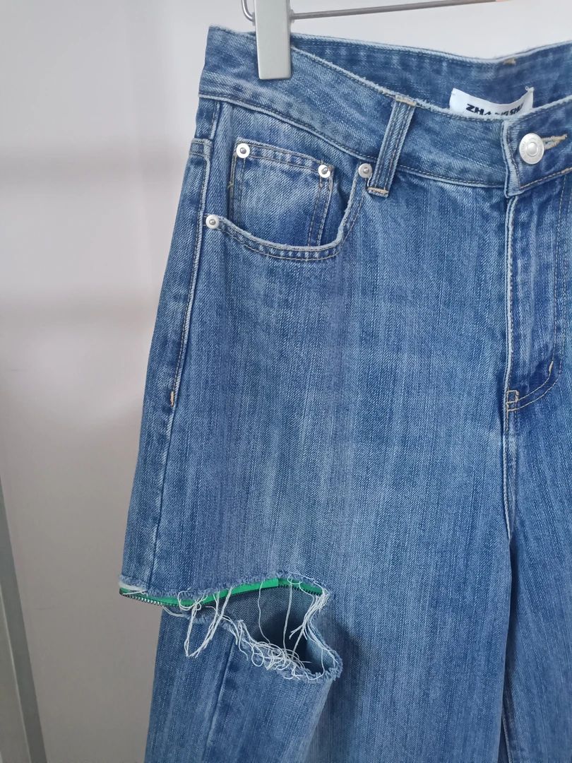 ZHANGSHUAi新款蓝色牛仔裤破洞直筒洋气减龄显瘦