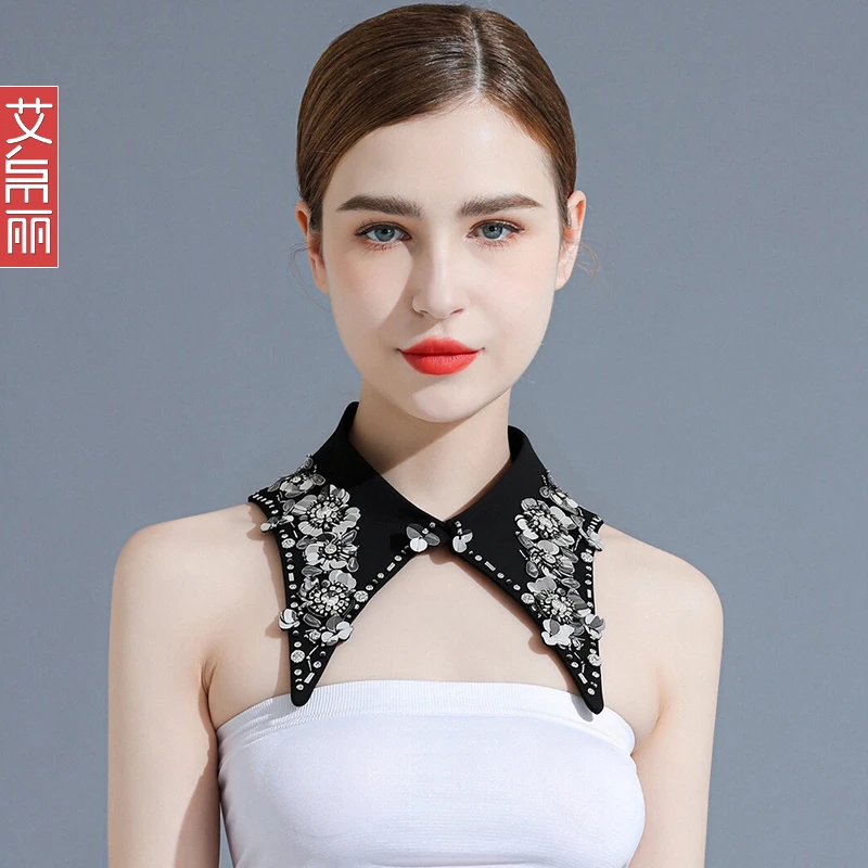 手工钉珠带钻假领子尖领秋冬洋气高档假衬衫多功能假衣领春夏单领