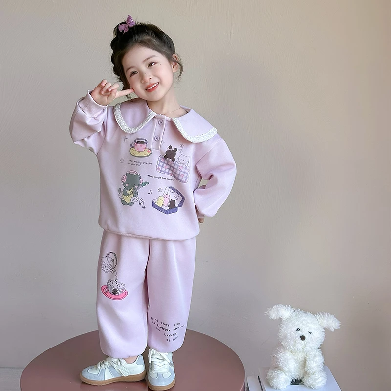 女童娃娃领卫衣套装小女孩洋气女宝宝休闲两件套儿童春秋新款时髦