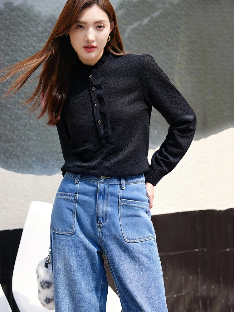 28492【千D系列】蕾丝花边磨毛针织衫2284179A