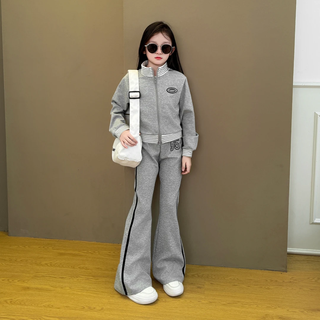 女童春秋季时尚2025新款儿童休闲外套秋装中大童喇叭裤运动套装潮