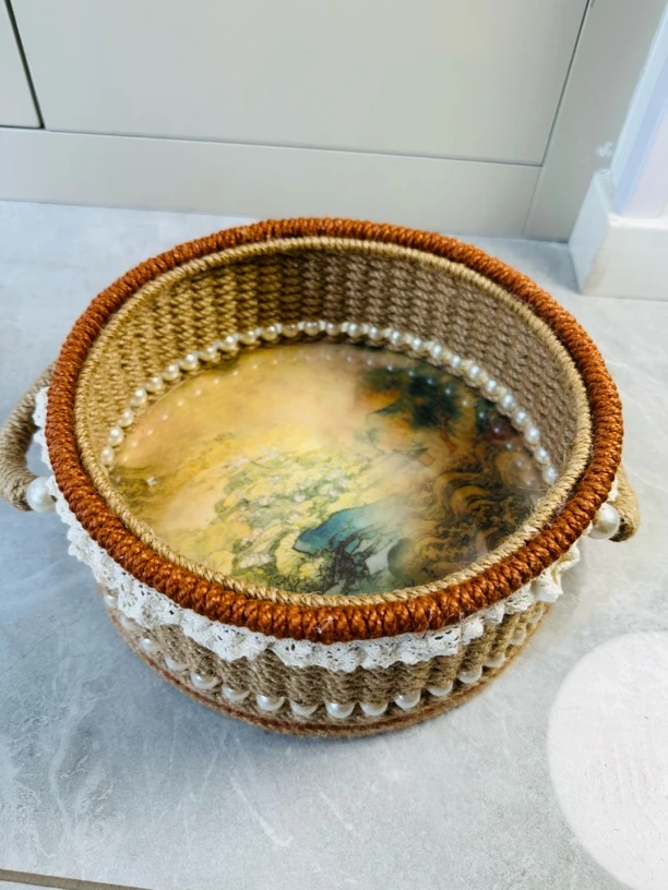 田园风客厅收纳收纳筐纯手工圆形