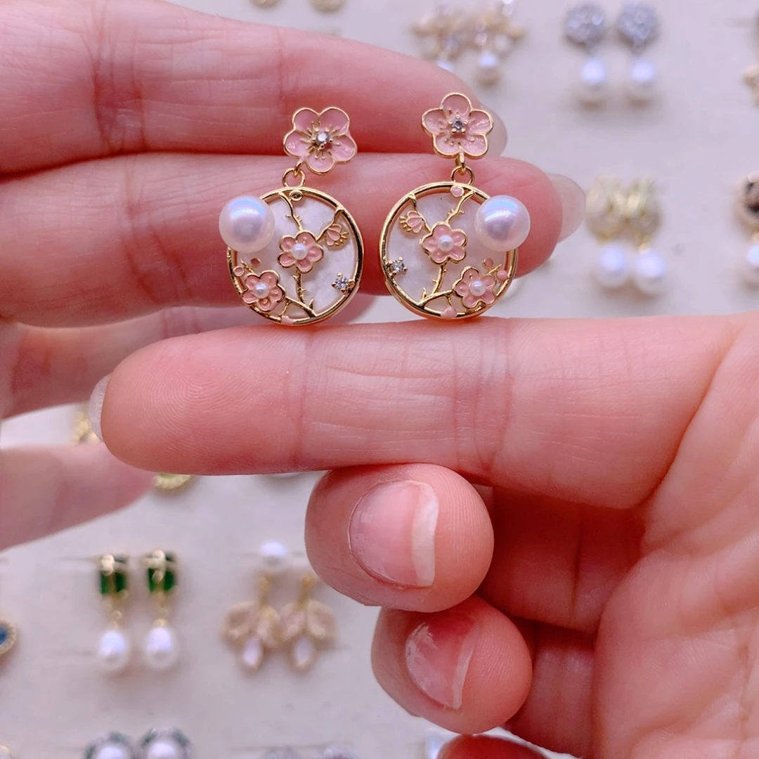 合金淡水珍珠耳饰