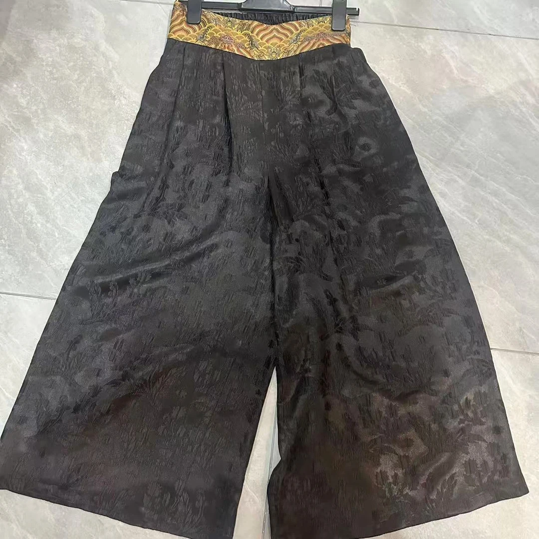 宋锦拼接香云纱冠乐绉阔腿裤 经典大牌裙裤Q322955-2