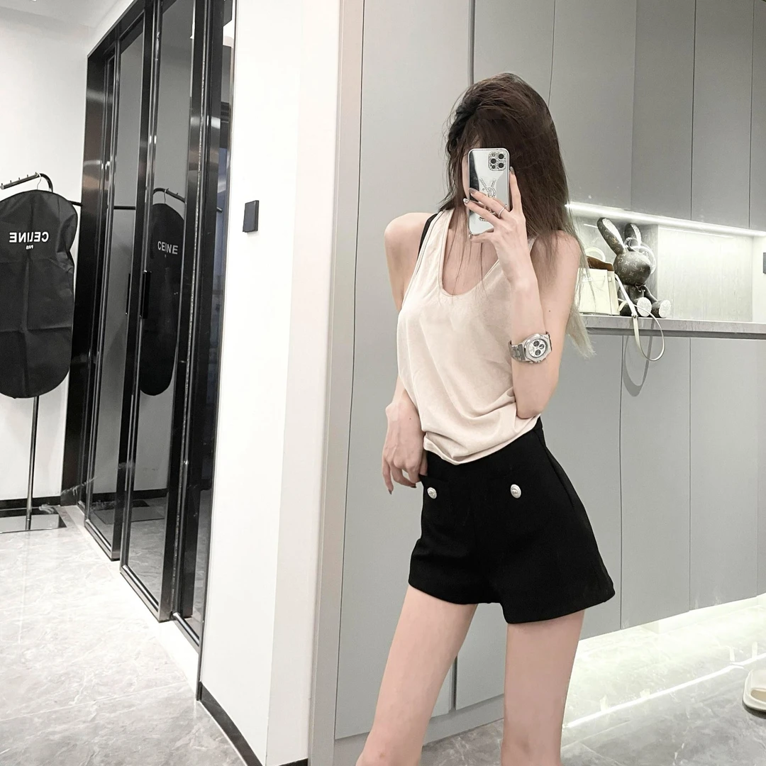 美式性感纯欲v领挂脖吊带背心女夏季设计感慵懒小众辣妹显瘦上衣