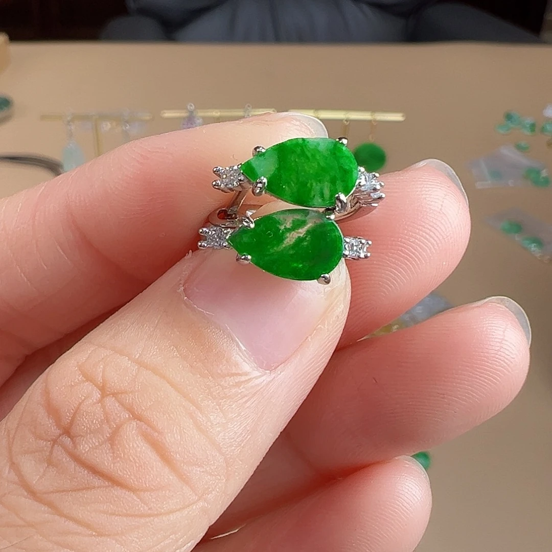 翡翠银S925镶嵌耳饰耳饰57