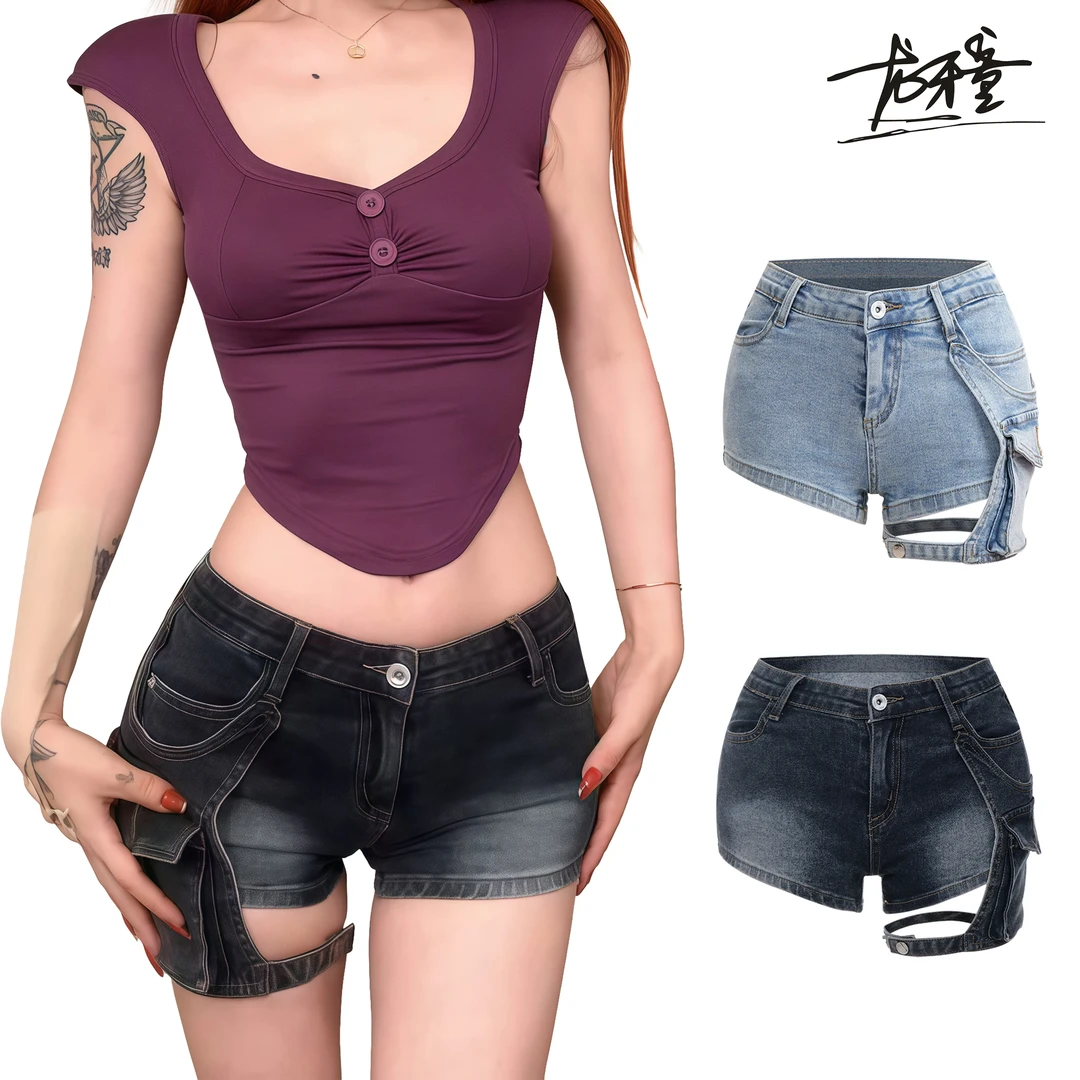 （清）龙牙童推荐【科切拉牛仔】夏季牛仔裤小个子欧美辣妹风紧身短裤