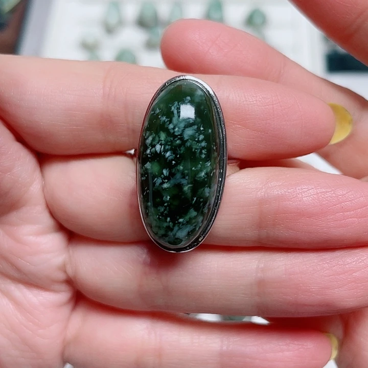 丽****透闪石-蛇纹石玉银S925镶嵌戒指