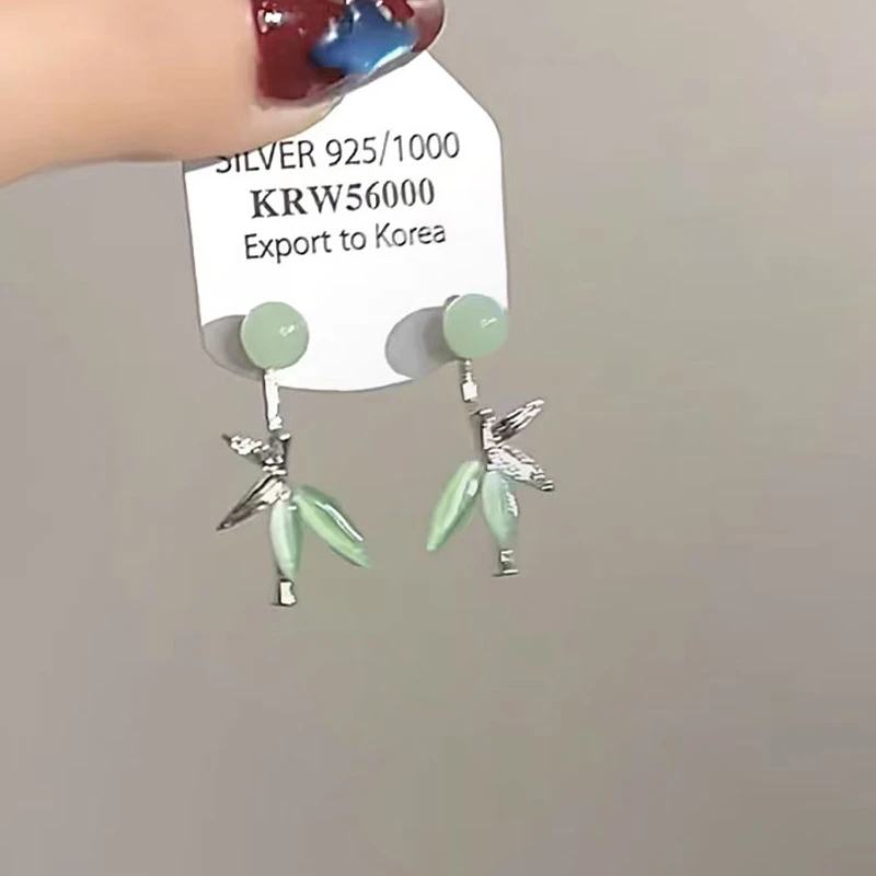 枝头摇曳!竹叶耳环古风绿色耳钉小众设计高级清冷感新款百搭耳饰