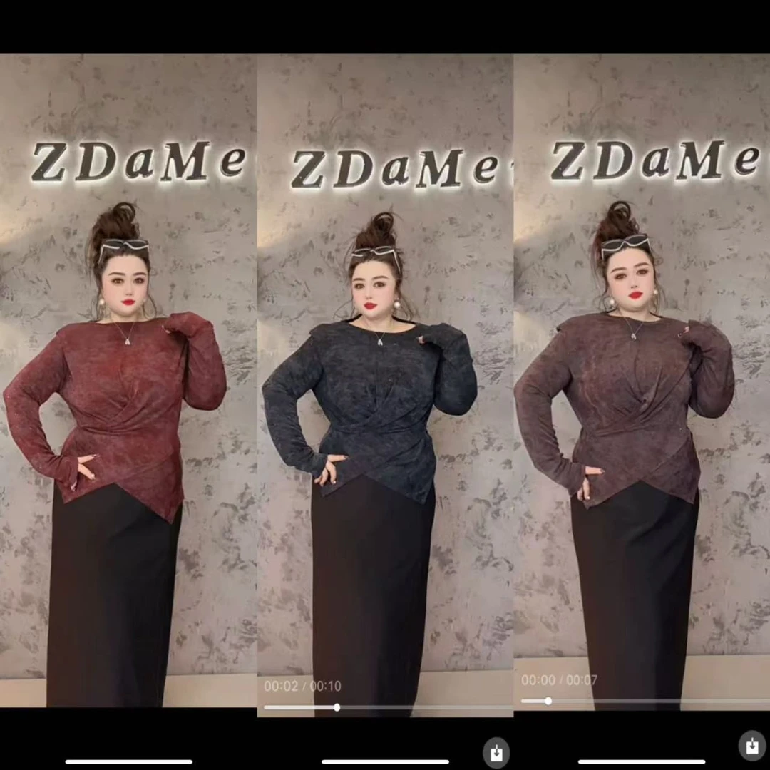 （大美人）大码女装春秋新款不规则扎染显瘦上衣K9103