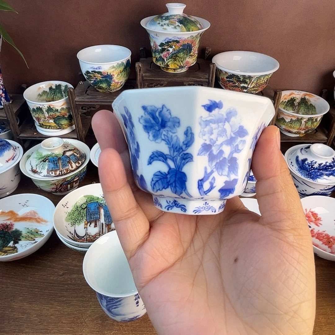 忠意堂釉下彩八方杯