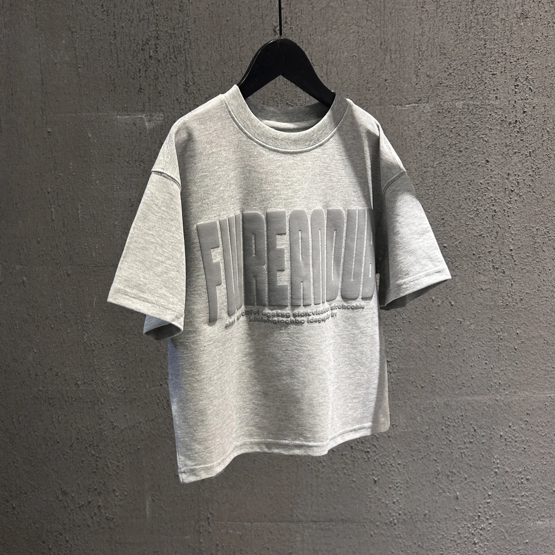 【游子kids】韩国童装宽松短袖立体发泡印花灰色高级感半袖