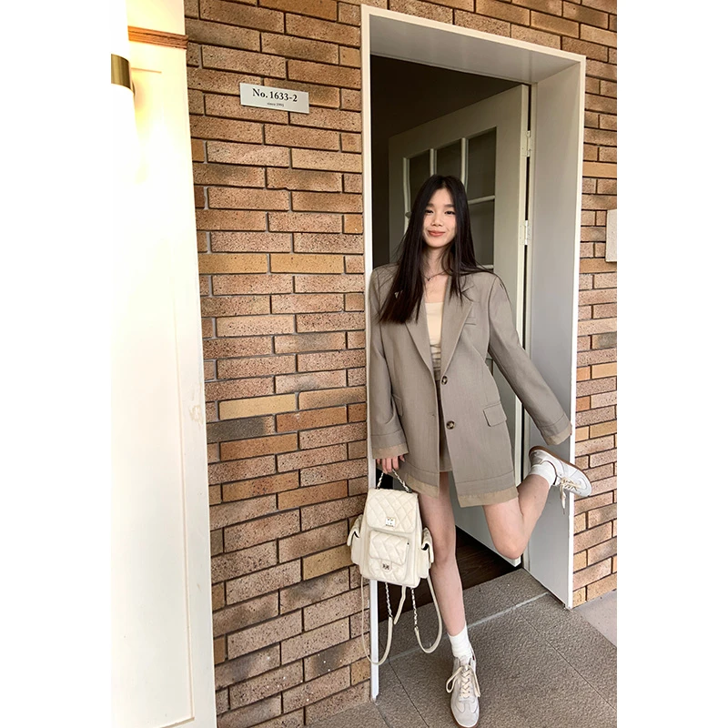 王少女的店【清清】豆绿灰色中长款宽松西装韩版外套 A29703S51