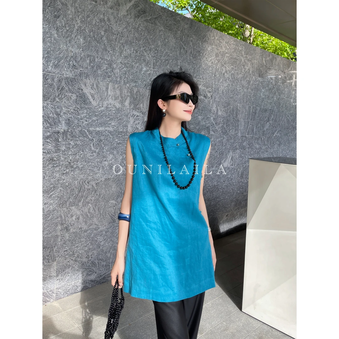 欧尼家【六月】新国风亚麻连衣裙 / 干爽体感纯色裙子LYQ8189N