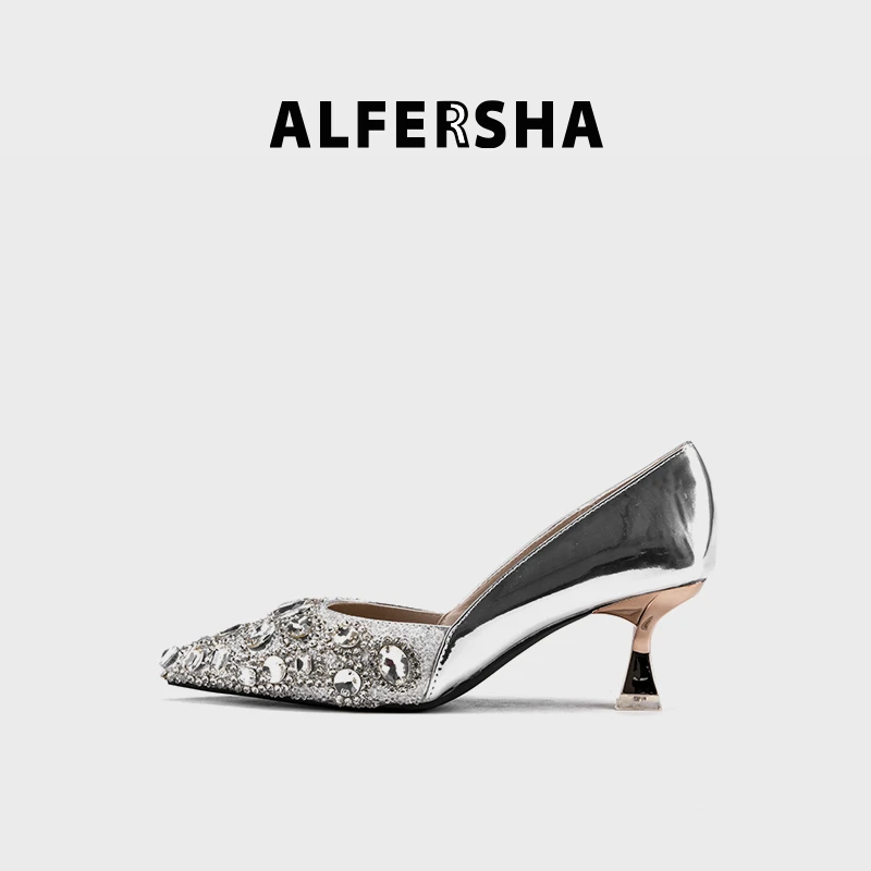 阿芙莎/ALFERSHA水晶定制97719气质尖头水晶细高跟单鞋B