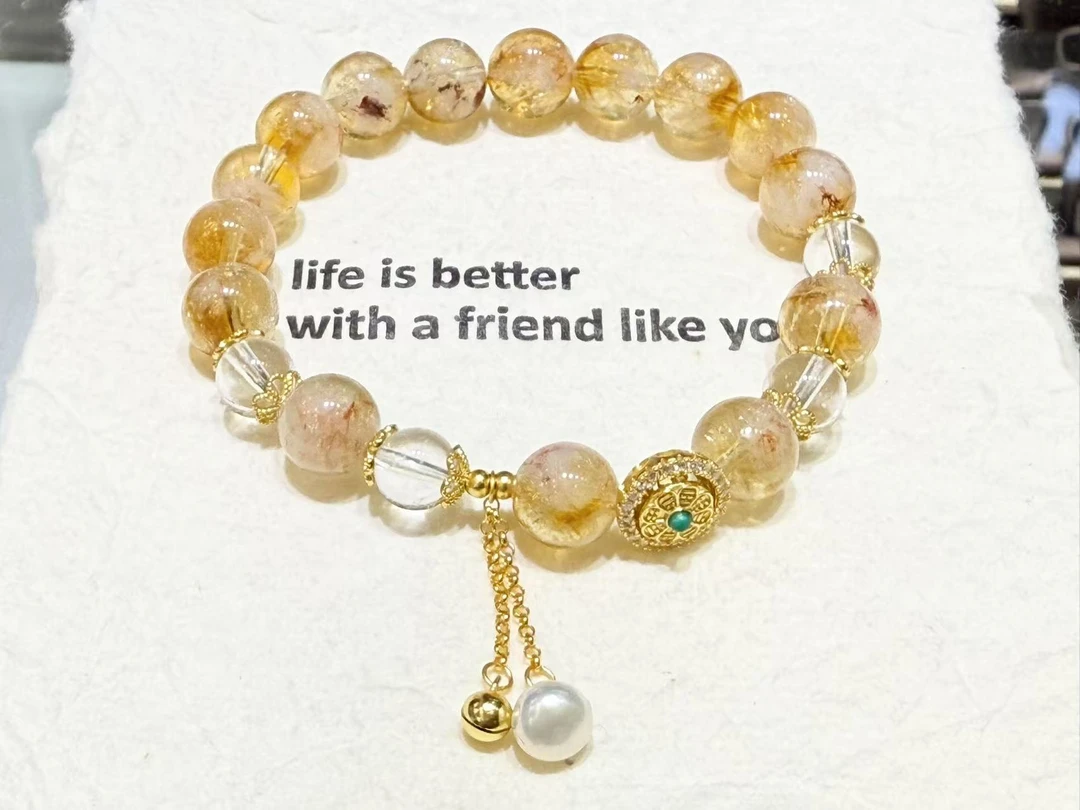 【金展珠宝】925银 天然 黄塔晶单圈手串