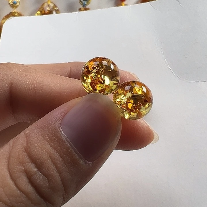 琥珀（花珀）银S925镶嵌耳饰