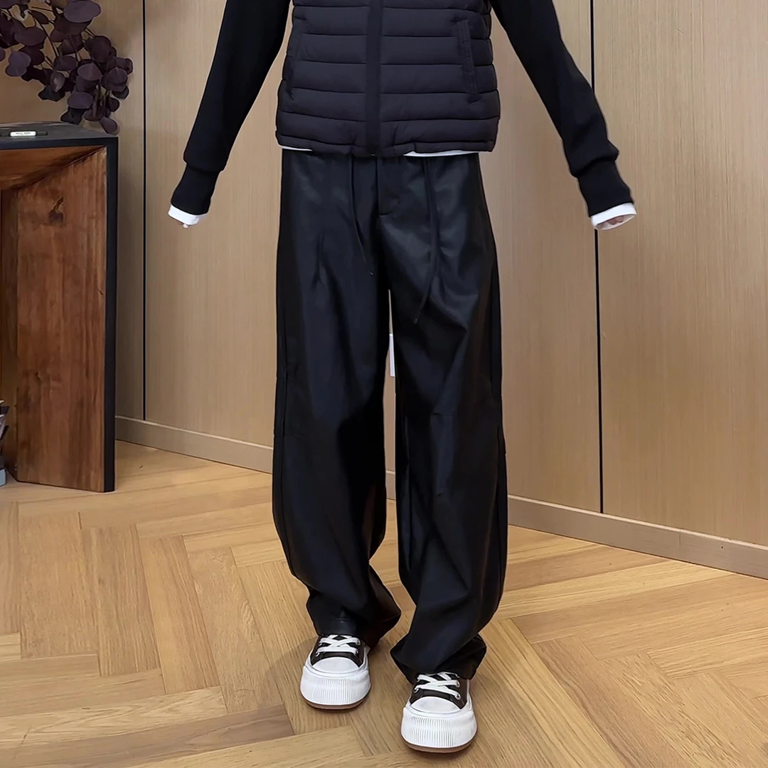 黑色阔腿加绒裤子女2025冬季新款高腰显瘦宽松百搭休闲直筒长裤子