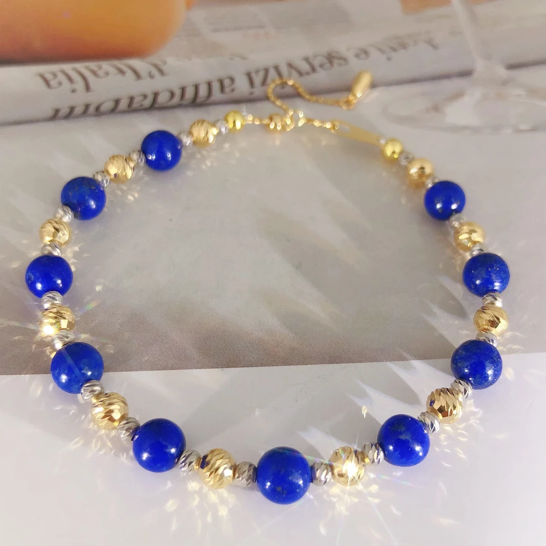 【皇冠轻奢】「珠玑系列」18k金| 青金石爆闪镭射珠仙女手链 16+3cm