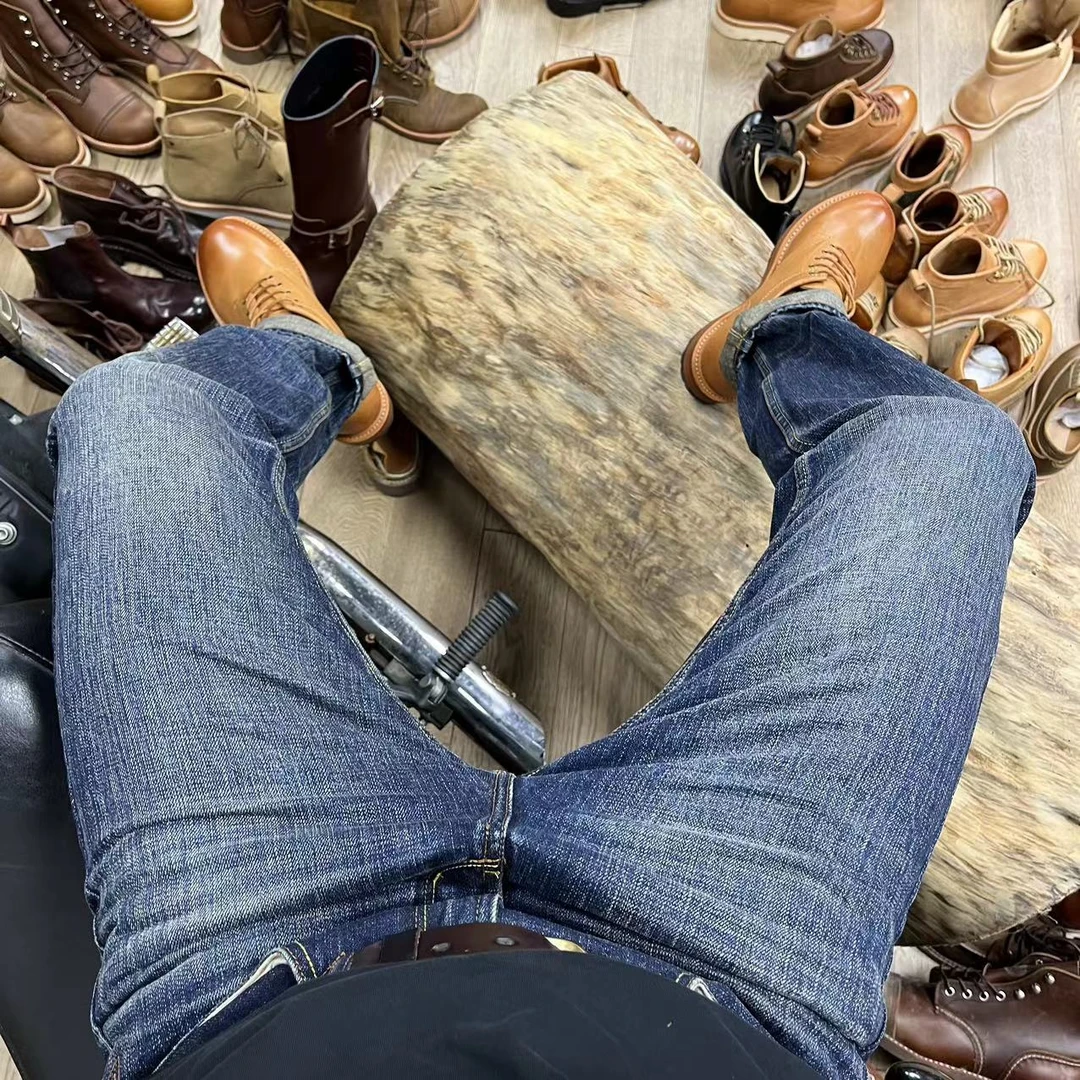 孤品专拍经典赤耳丹宁牛仔裤修身直筒裤复古休闲男牛仔裤子