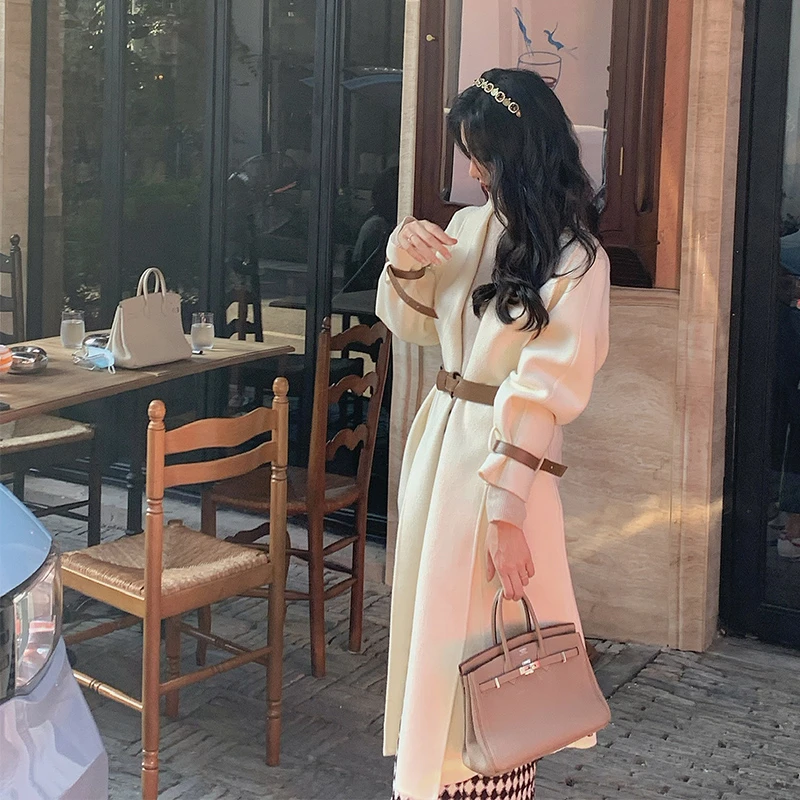 从一白色双面羊绒大衣秋冬中长款高级感设计感毛呢外套CY-W21278