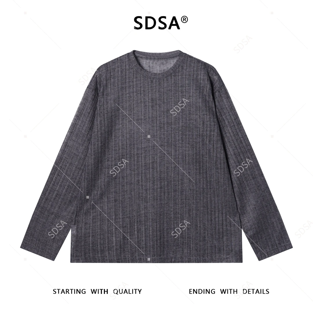 SDSA男士秋冬新款痞帅男装简约休闲肌理感圆领长袖T恤百搭网红款