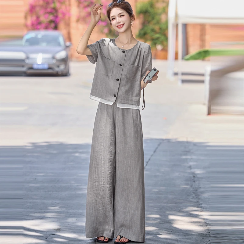 高端时尚阔腿裤套装女夏季2025新款洋气百搭休闲减龄气质薄两件套