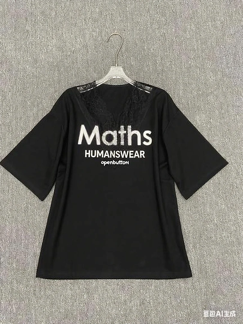 8976夏季新款v领蕾丝拼接宽松短袖T恤