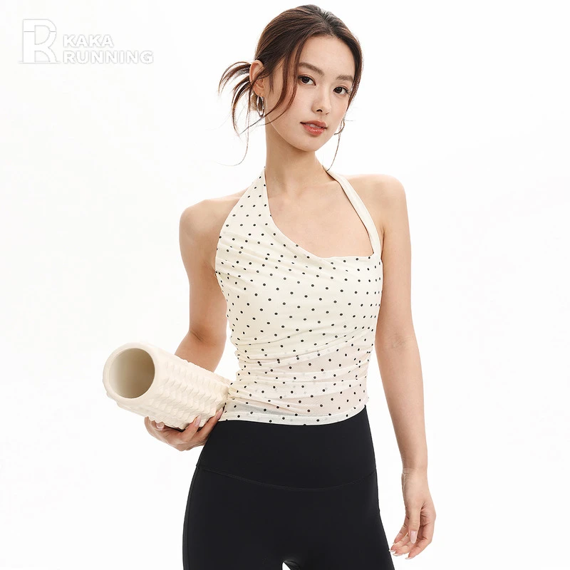 奔跑吧卡卡不规则挂脖运动内衣固定杯背心防震瑜伽服网纱美背健身