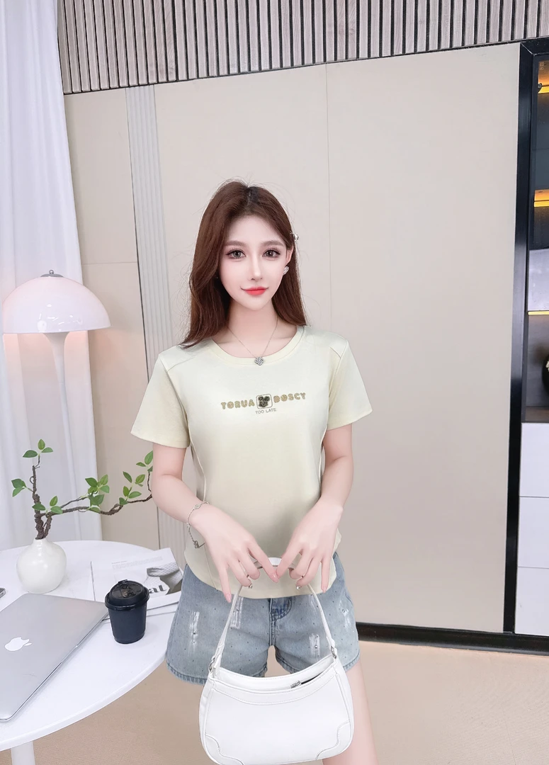 8803【衣长52】时尚短袖T恤女2025夏季新款百搭圆领显瘦上衣