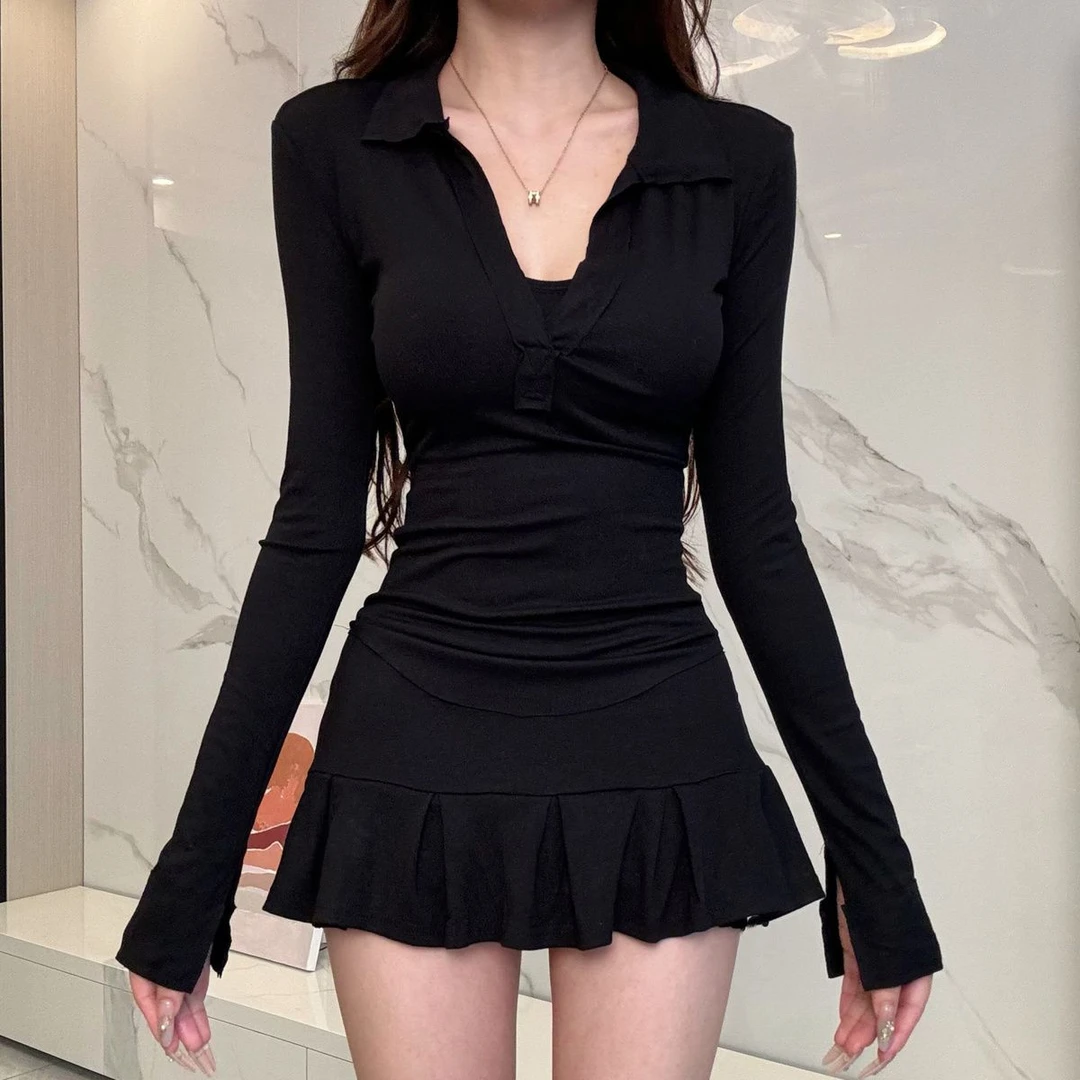 红色辣妹风套装女性感修身长袖上衣半身裙短裙两件套2025早春新款