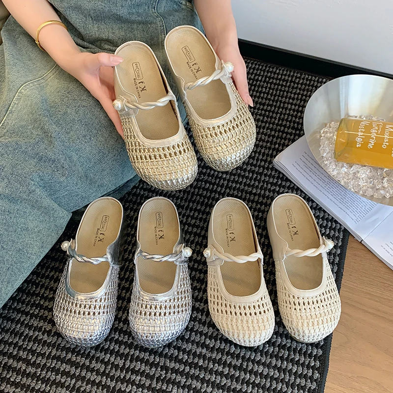 法式厚底编织休闲勃肯包头拖鞋女夏外穿内增高配裙子玛丽珍半拖鞋