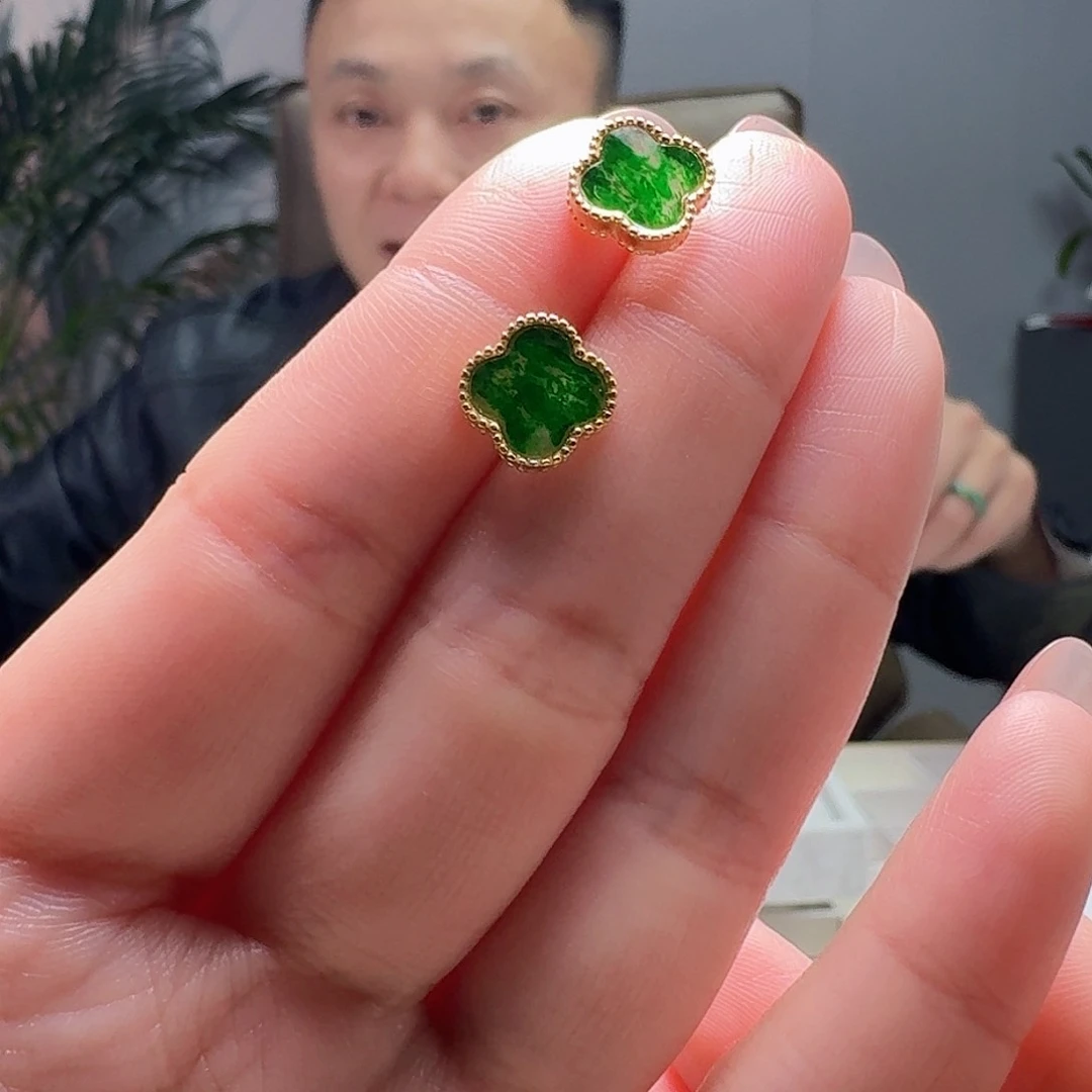 翡翠耳饰银S925镶嵌天然