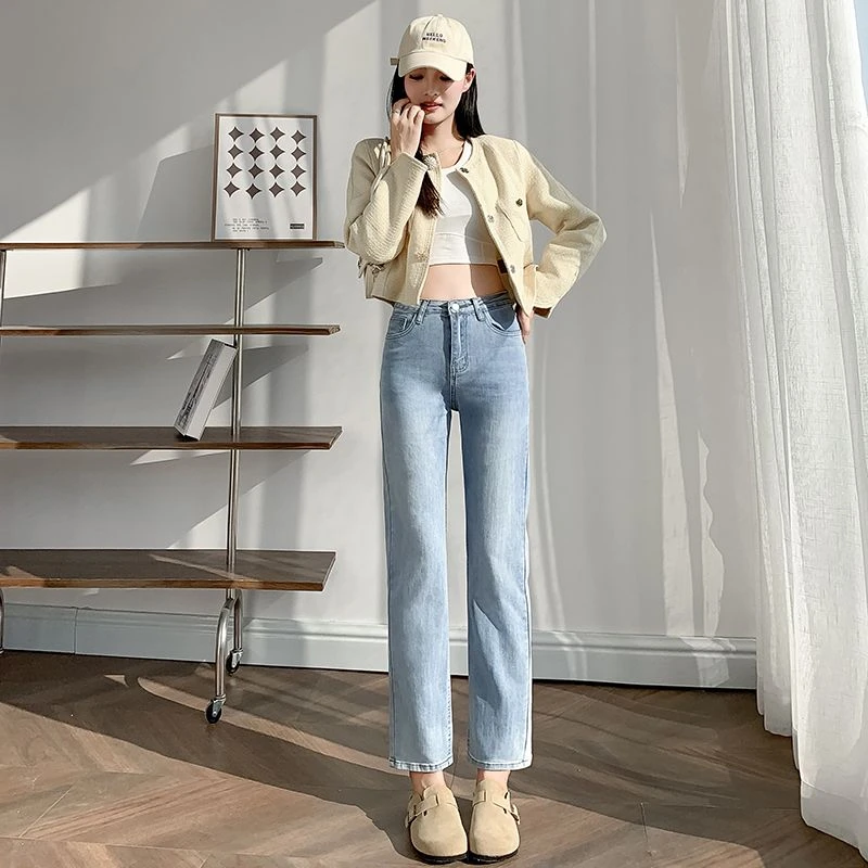 修身小直筒牛仔裤女弹力高腰时尚简约2025年新款显瘦潮流