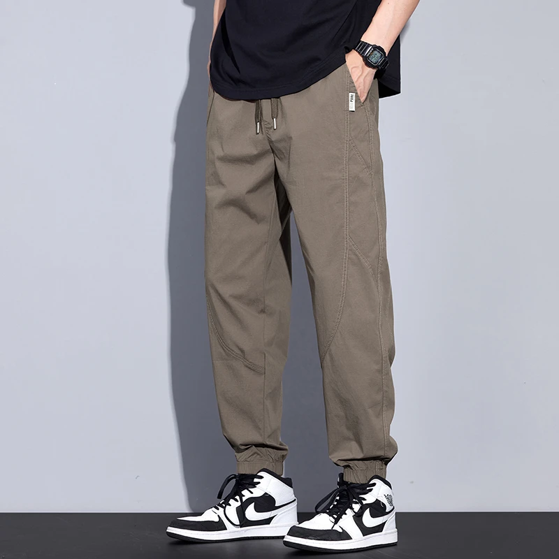 Kuvine潮牌薄款休闲裤男宽松2025年夏季新款棕色冰丝速干户外男裤