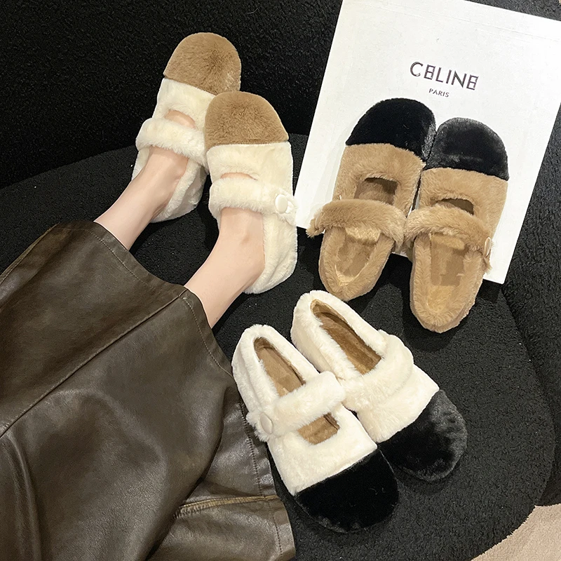 香香STUDIO|巨显脚小拼色款魔术贴毛毛鞋