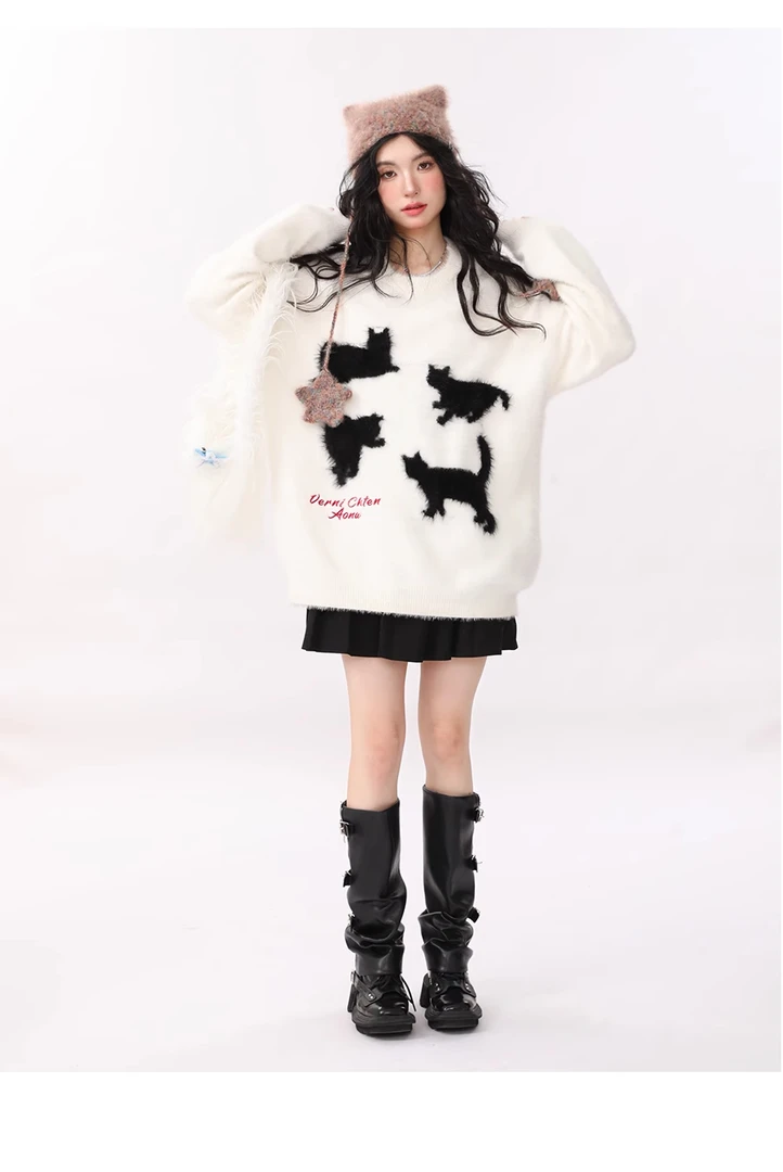 秋冬新款软糯宽松小众百搭设计感慵懒风猫咪毛衣女长袖上衣