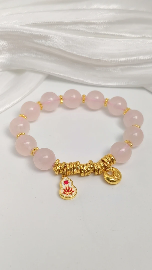 足银仿水晶手链 粉水晶胖福盘缠手串通用手饰甜萌猫爪银轻奢镶嵌