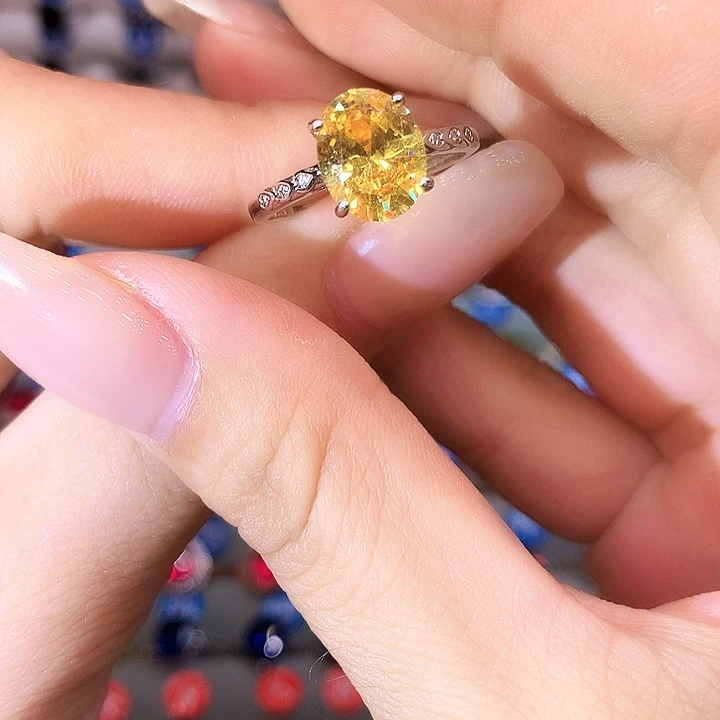 黄晶戒指银S925镶嵌戒指