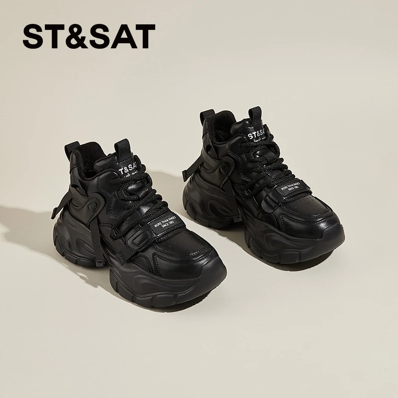 星期六时尚百搭舒适松糕鞋女2025冬季新款厚底增高潮流小众老爹鞋