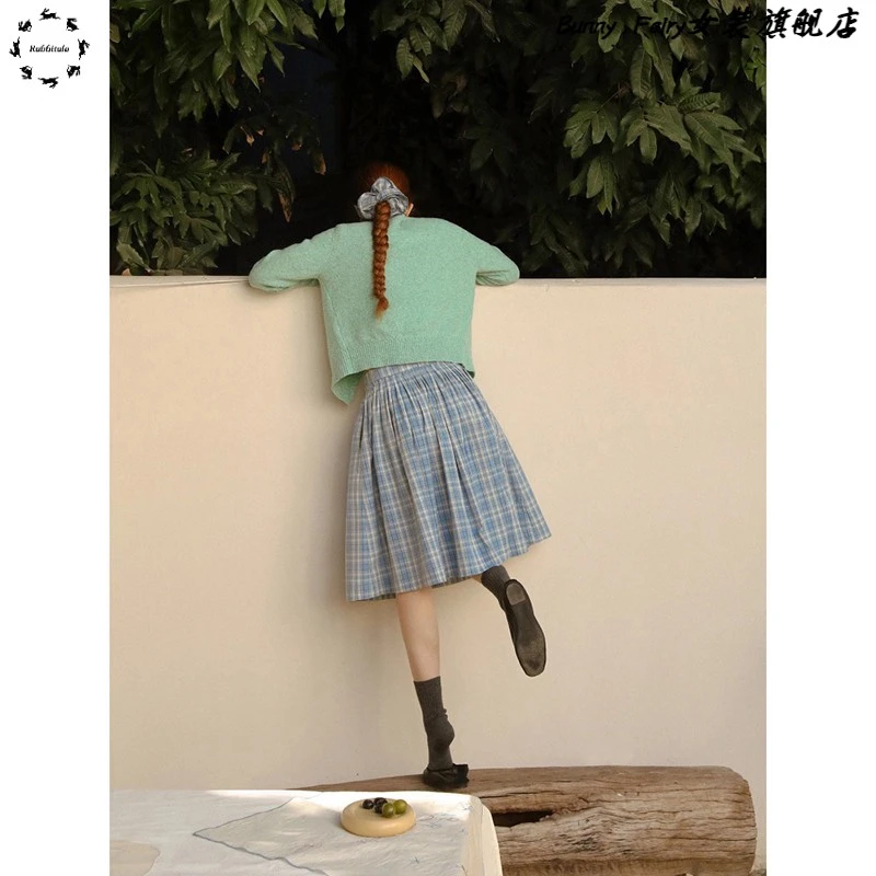 立体捏褶蓬蓬格子中裙半身裙小个子芭蕾舞感半裙小a裙子女春夏季