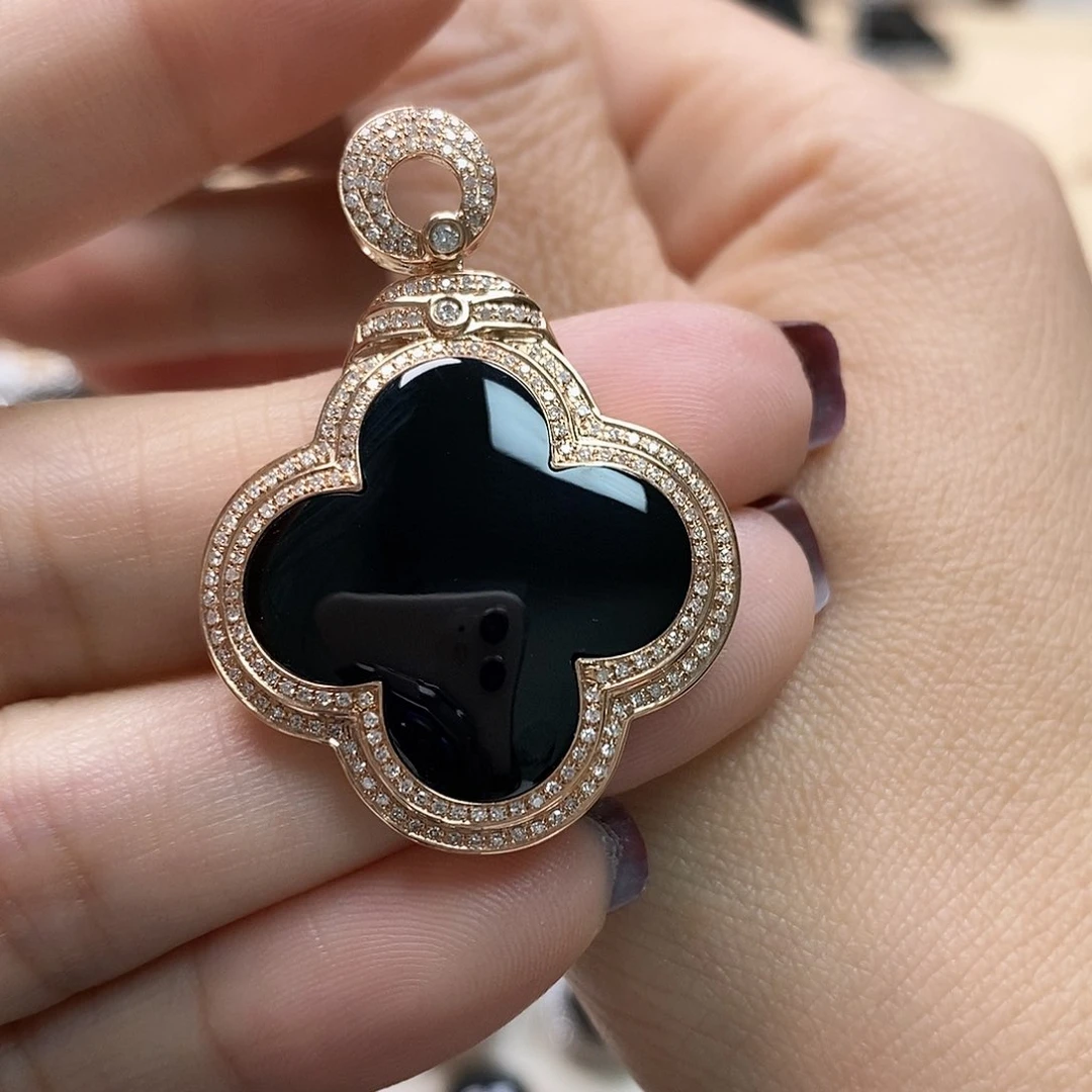 翡翠颈饰18K金镶嵌墨翠