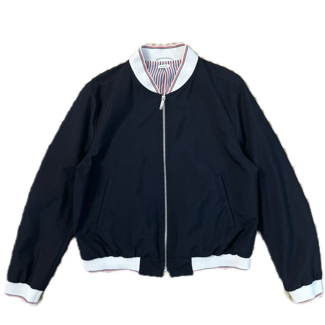 99新 THOMBROWNE 黑色羊毛后背彩条夹克4码