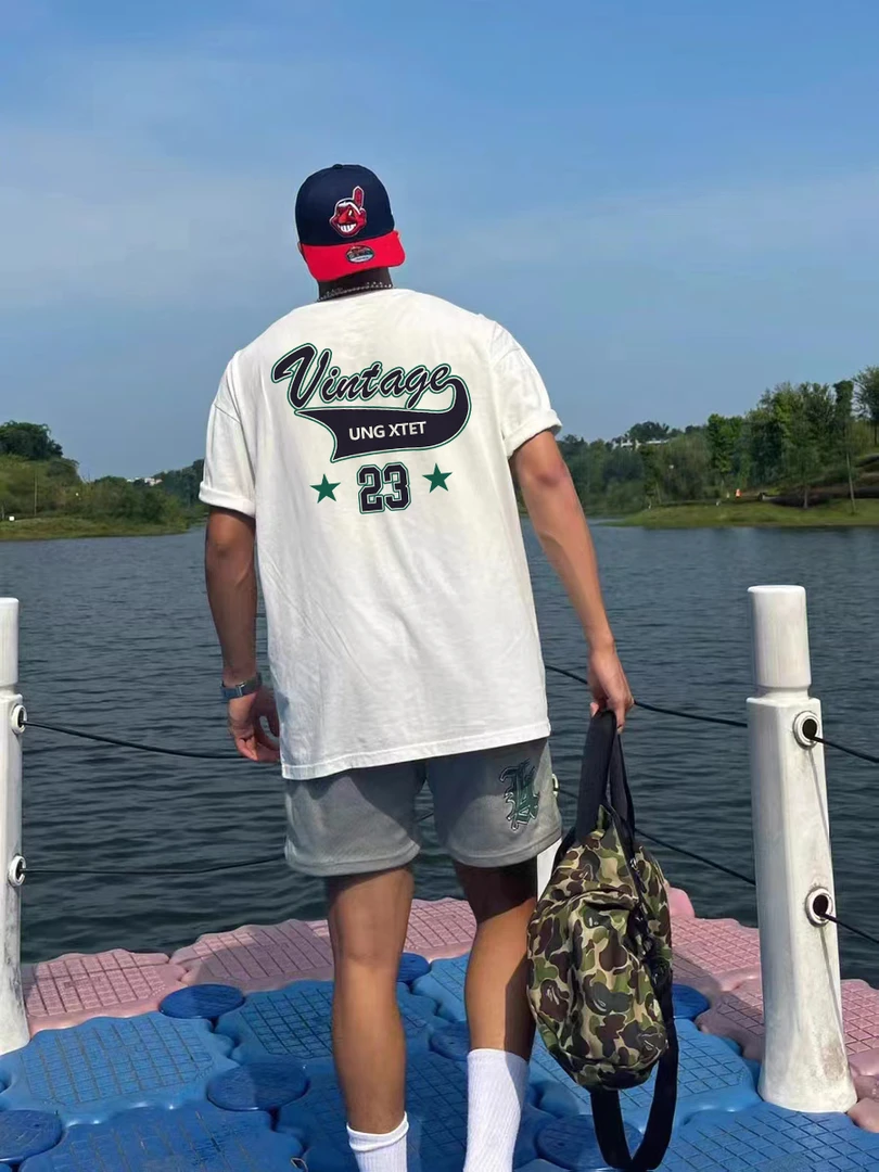 复古潮牌字母印花纯棉短袖T恤男女夏季街头百搭宽松情侣上衣服ins