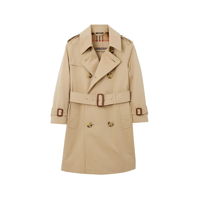 BURBERRY博柏利风衣纯色双排扣长袖儿童款女款卡其色 8069449