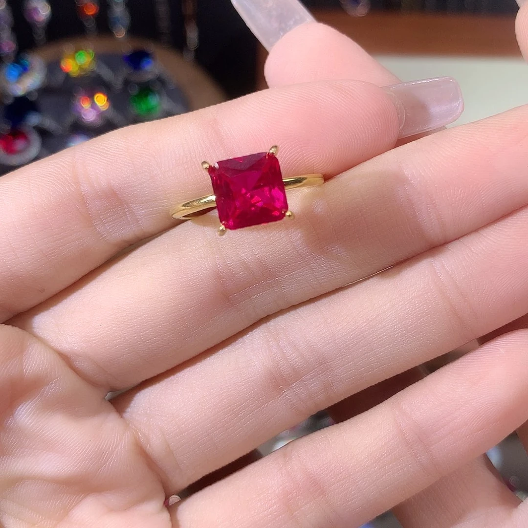 银S925镶嵌戒指红宝石金8